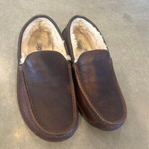 UGG Dark Brown Leather Slip-Ons with Soft Cream Interior
